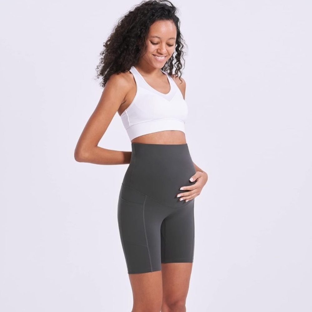 ⚡️ NIP Grey Maternity High-Waisted Active Shorts Size S - Picture 2 of 4
